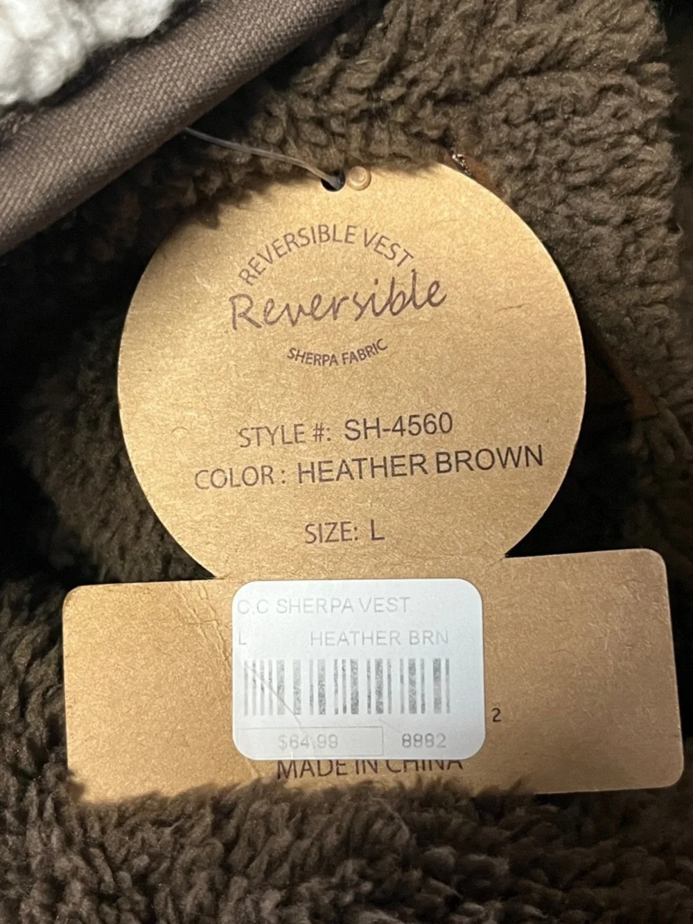 NWT C.C. Exclusive‎ | Heather Brown Reversible Women's Sherpa Vest L